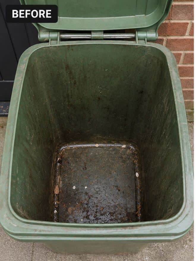 Dirty trash bin before cleaning